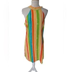 Emily Wonder Halter Style Tie Neck Bright Brush Stroke Stripes NWT SZ M lined